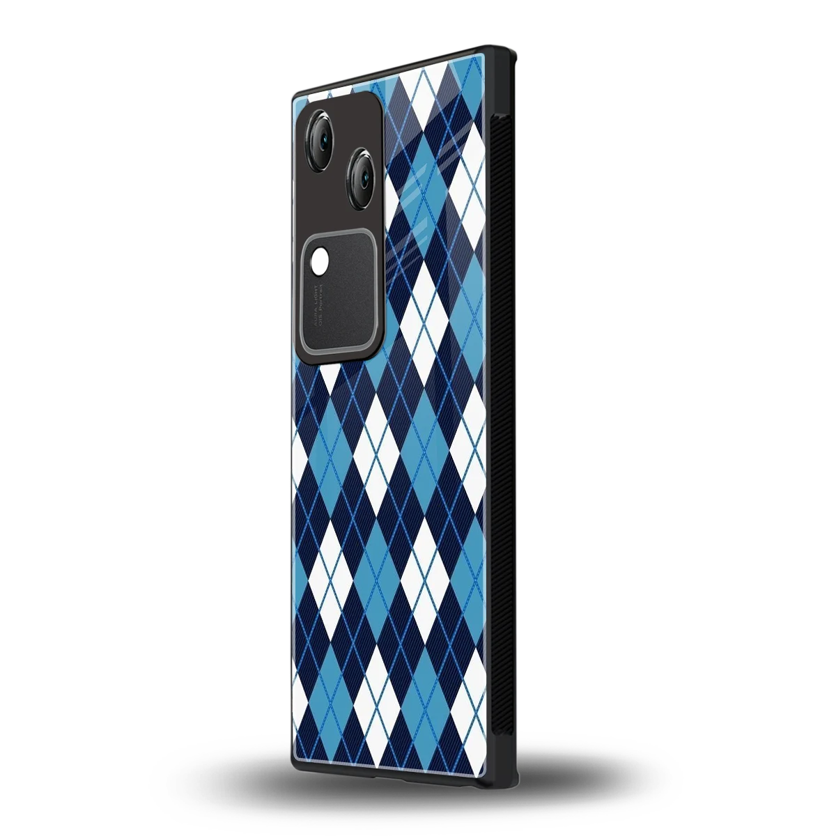 Argyle Blue vivo v30 mobile cover | shockproof glass phone case