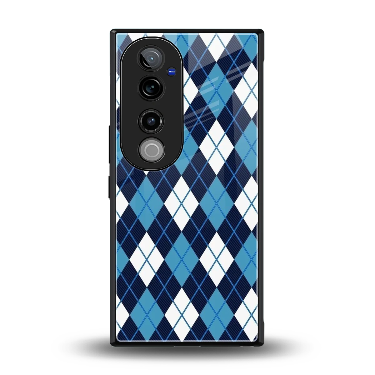 Argyle Blue back phone cover | glass case for vivo v40 pro