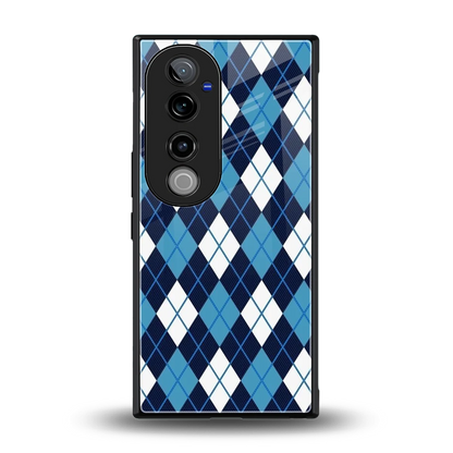 Argyle Blue back phone cover | glass case for vivo v40 pro