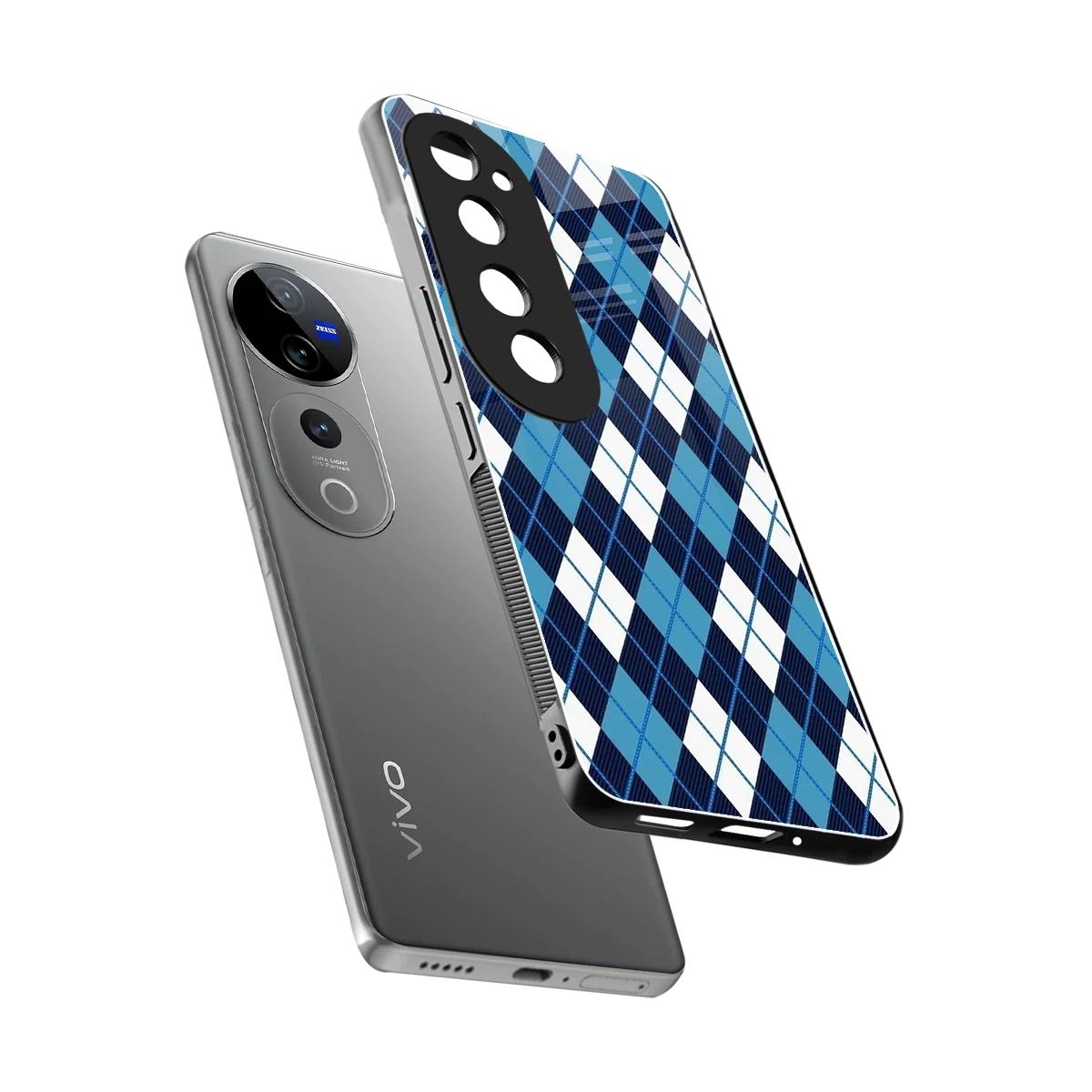 Argyle Blue sleek vivo v40 pro cover with tempered glass back and TPU edges