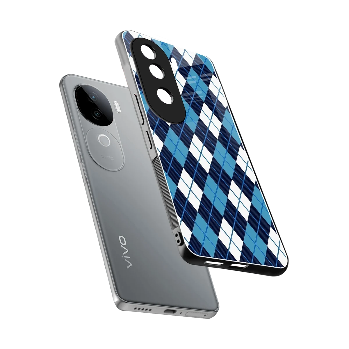 Argyle Blue sleek vivo v40e cover with tempered glass back and TPU edges