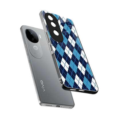 Argyle Blue sleek vivo v40e cover with tempered glass back and TPU edges