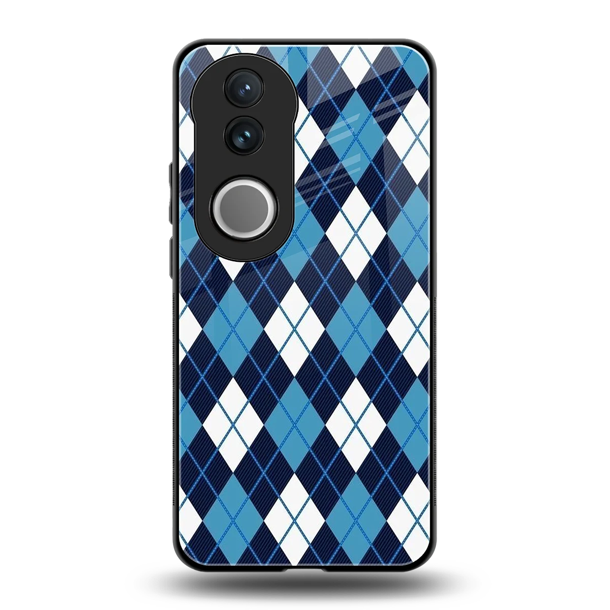 Argyle Blue back phone cover | glass case for vivo v50
