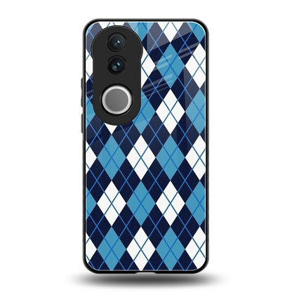 Argyle Blue back phone cover | glass case for vivo v50