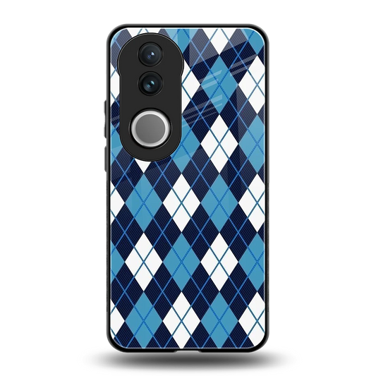 Argyle Blue back phone cover | glass case for vivo v50