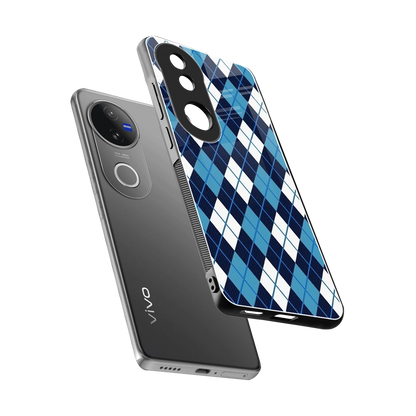Argyle Blue sleek vivo v50 cover with tempered glass back and TPU edges