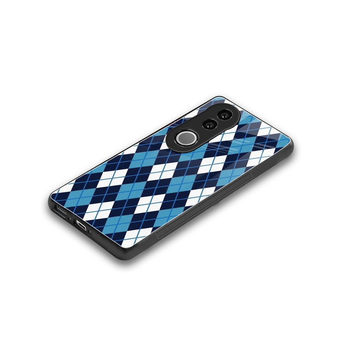 Argyle Blue stylish phone case for vivo v50 | glossy glass and slim fit