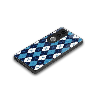 Argyle Blue stylish phone case for vivo v50 | glossy glass and slim fit