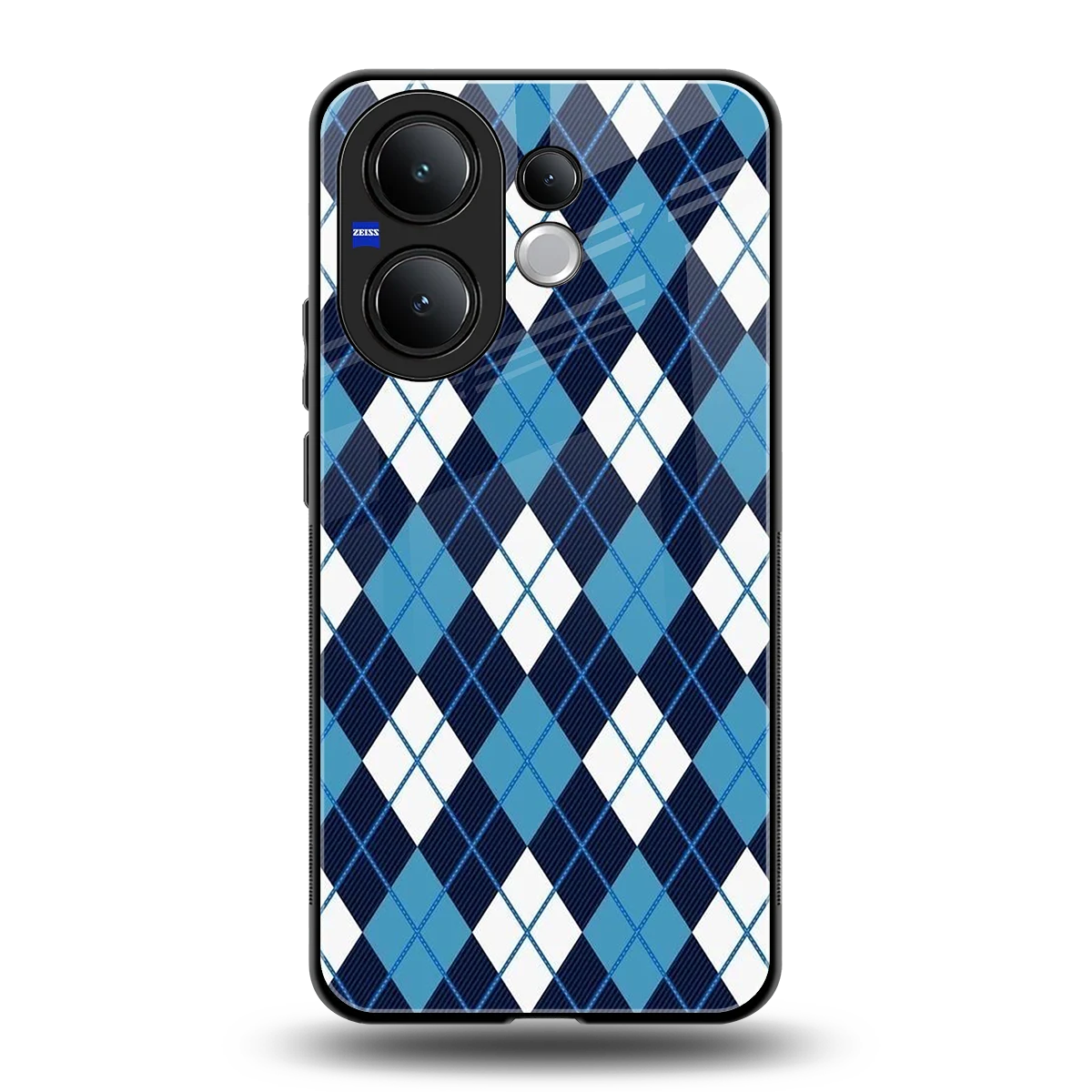 Argyle Blue back phone cover | glass case for vivo v60