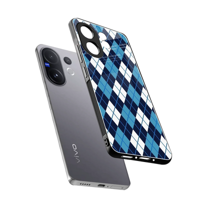 Argyle Blue sleek vivo v60 cover with tempered glass back and TPU edges