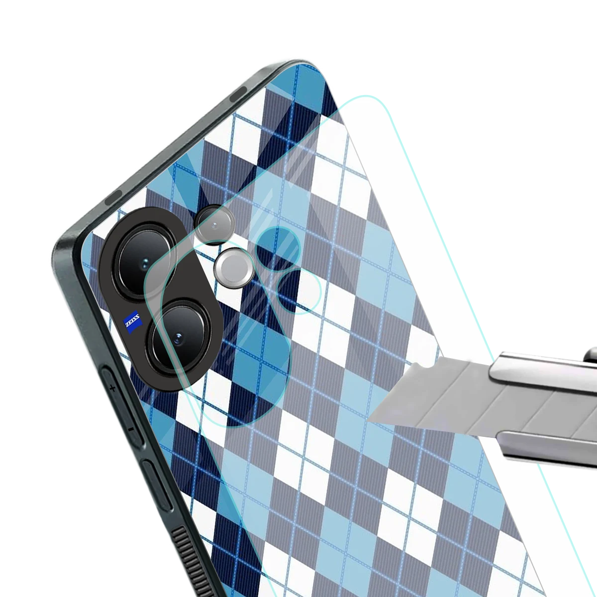 Argyle Blue stylish phone case for vivo v60 | glossy glass and slim fit