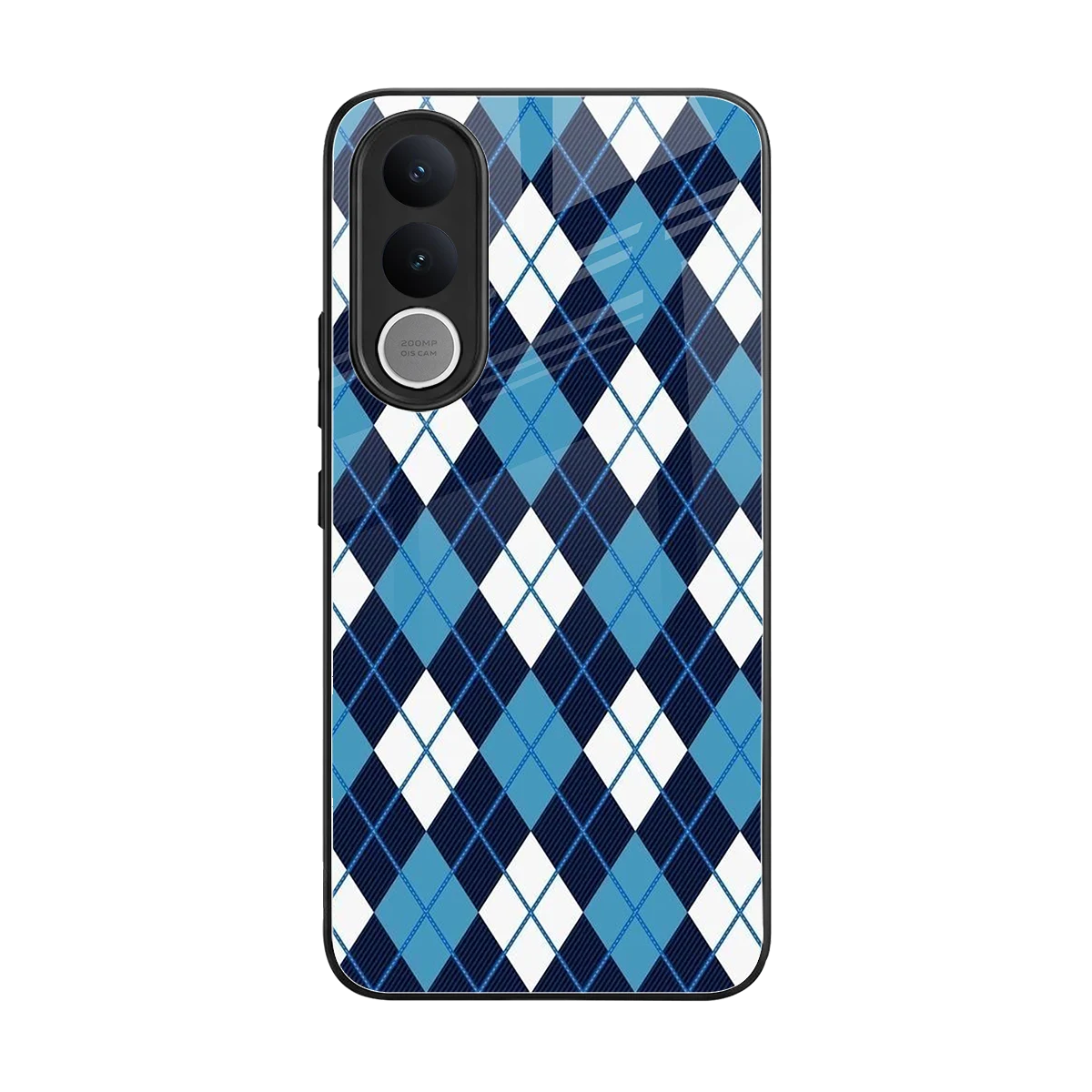 Argyle Blue back phone cover | glass case for vivo v70 fe
