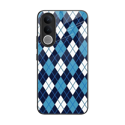 Argyle Blue back phone cover | glass case for vivo v70 fe