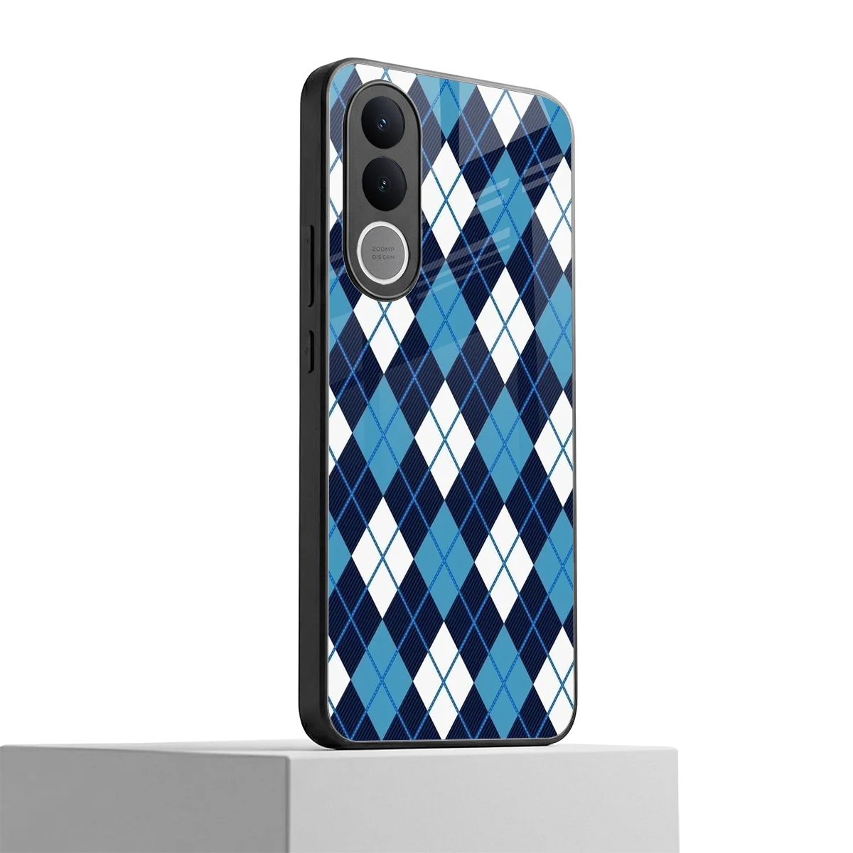 Argyle Blue vivo v70 fe mobile cover | shockproof glass phone case