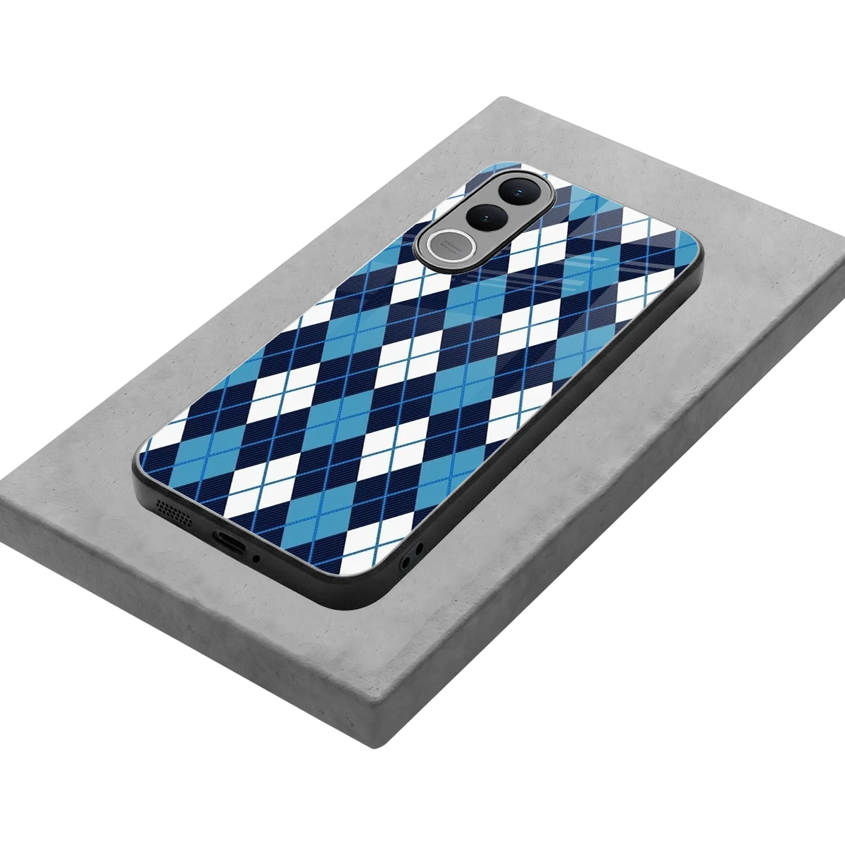Argyle Blue stylish phone case for vivo v70 fe | glossy glass and slim fit
