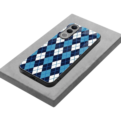 Argyle Blue stylish phone case for vivo v70 fe | glossy glass and slim fit
