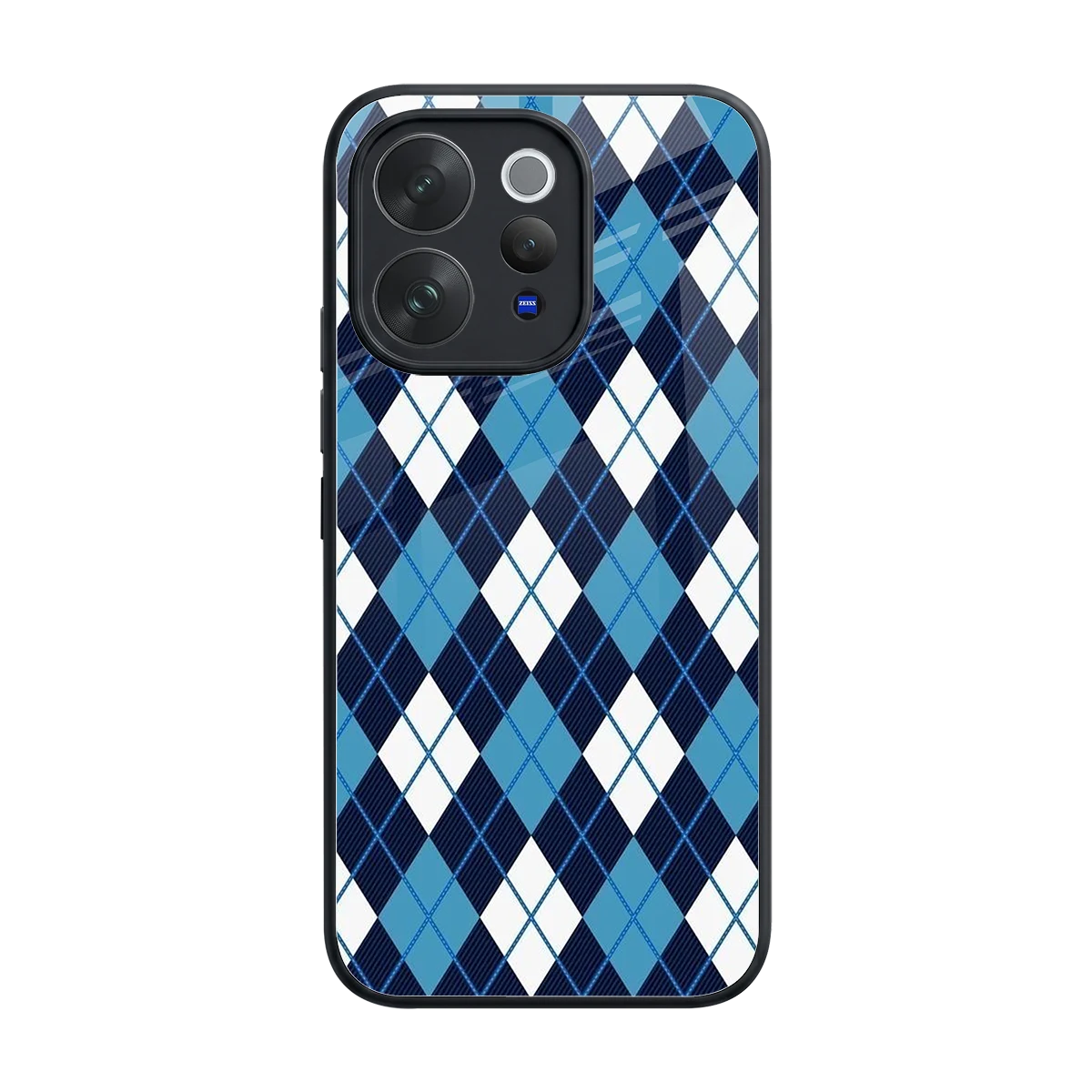 Argyle Blue back phone cover | glass case for vivo v70