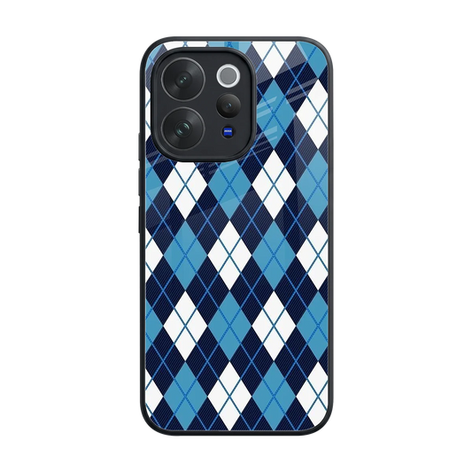 Argyle Blue back phone cover | glass case for vivo v70