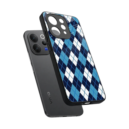 Argyle Blue sleek vivo v70 elite cover with tempered glass back and TPU edges