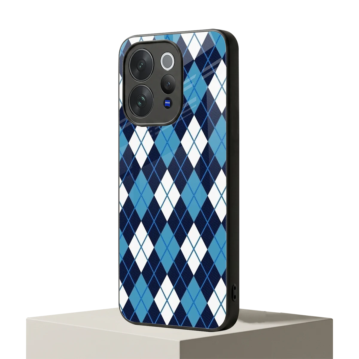 Argyle Blue vivo v70 mobile cover | shockproof glass phone case