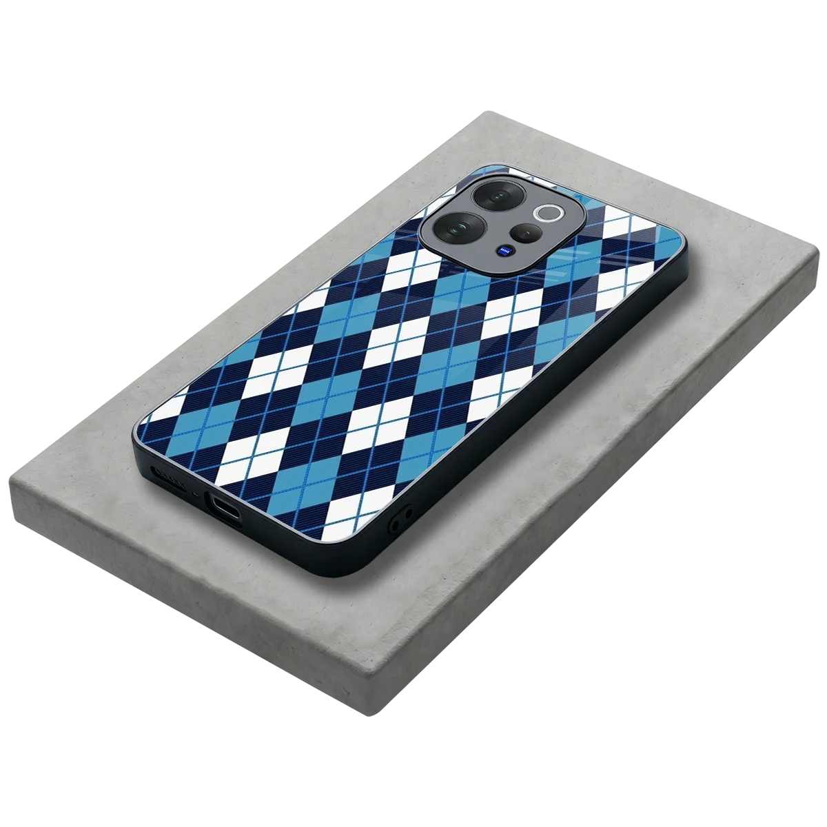 Argyle Blue stylish phone case for vivo v70 elite | glossy glass and slim fit