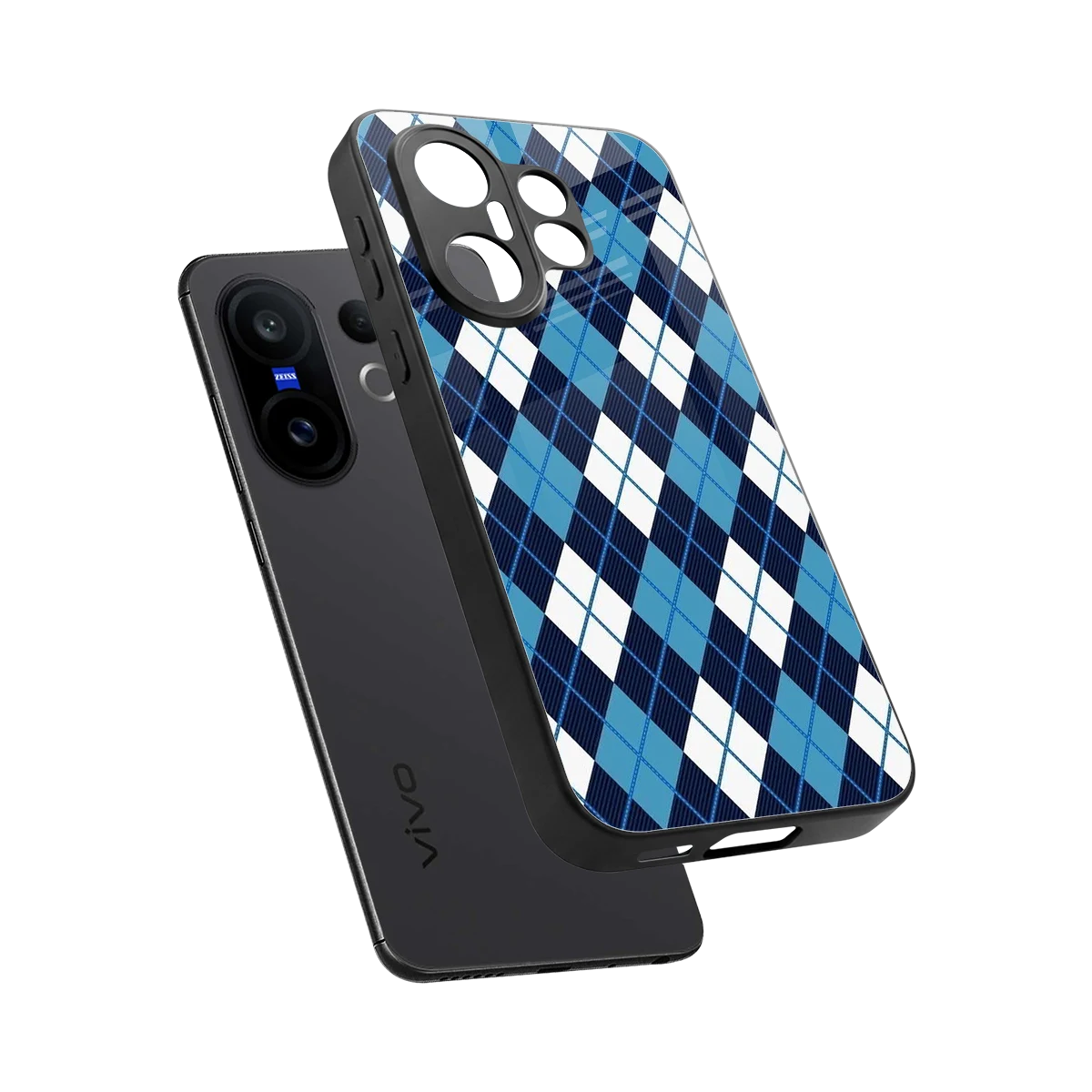 Argyle Blue sleek vivo x200 fe cover with tempered glass back and TPU edges