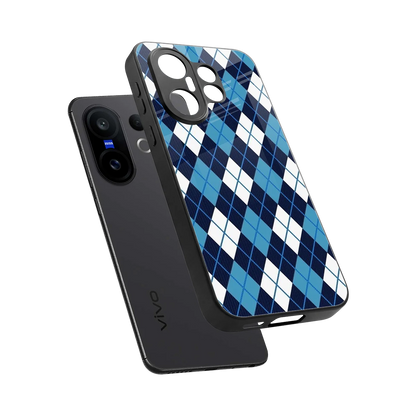 Argyle Blue sleek vivo x200 fe cover with tempered glass back and TPU edges