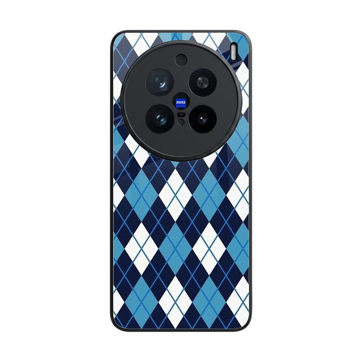 Argyle Blue back phone cover | glass case for vivo x200 pro