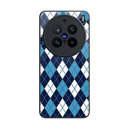 Argyle Blue back phone cover | glass case for vivo x200 pro