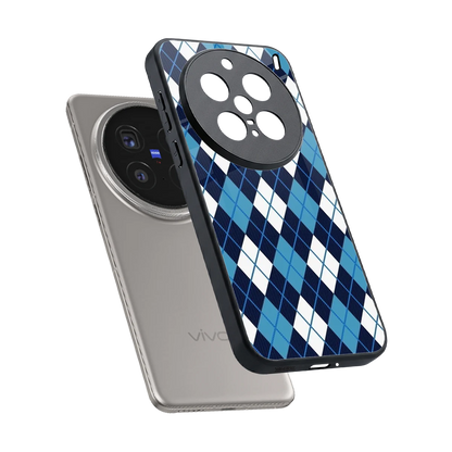 Argyle Blue sleek vivo x200 pro cover with tempered glass back and TPU edges
