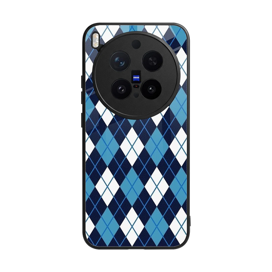 Argyle Blue back phone cover | glass case for vivo x300 pro