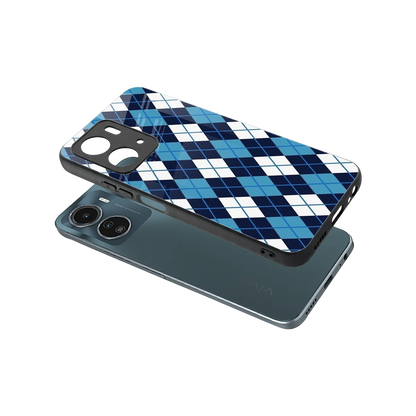Argyle Blue sleek vivo y16 cover with tempered glass back and TPU edges