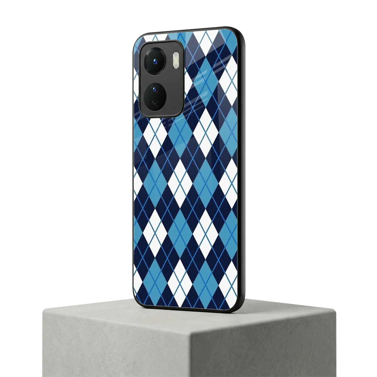 Argyle Blue vivo y16 mobile cover | shockproof glass phone case