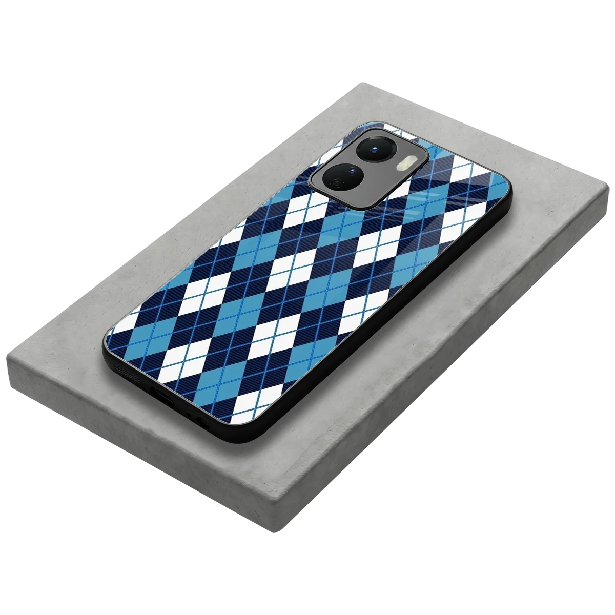 Argyle Blue stylish phone case for vivo y16 | glossy glass and slim fit