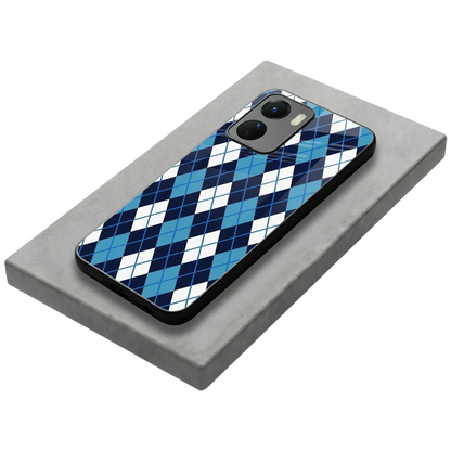 Argyle Blue stylish phone case for vivo y16 | glossy glass and slim fit