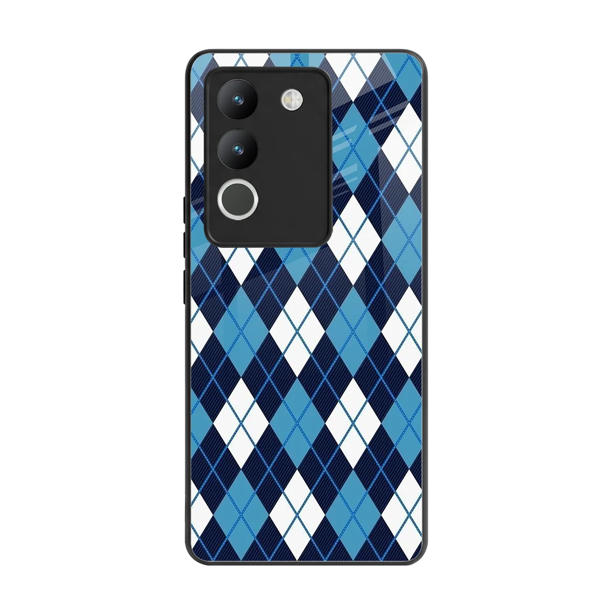 Argyle Blue back phone cover | glass case for vivo y200 5g