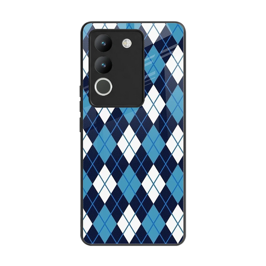 Argyle Blue back phone cover | glass case for vivo y200 5g