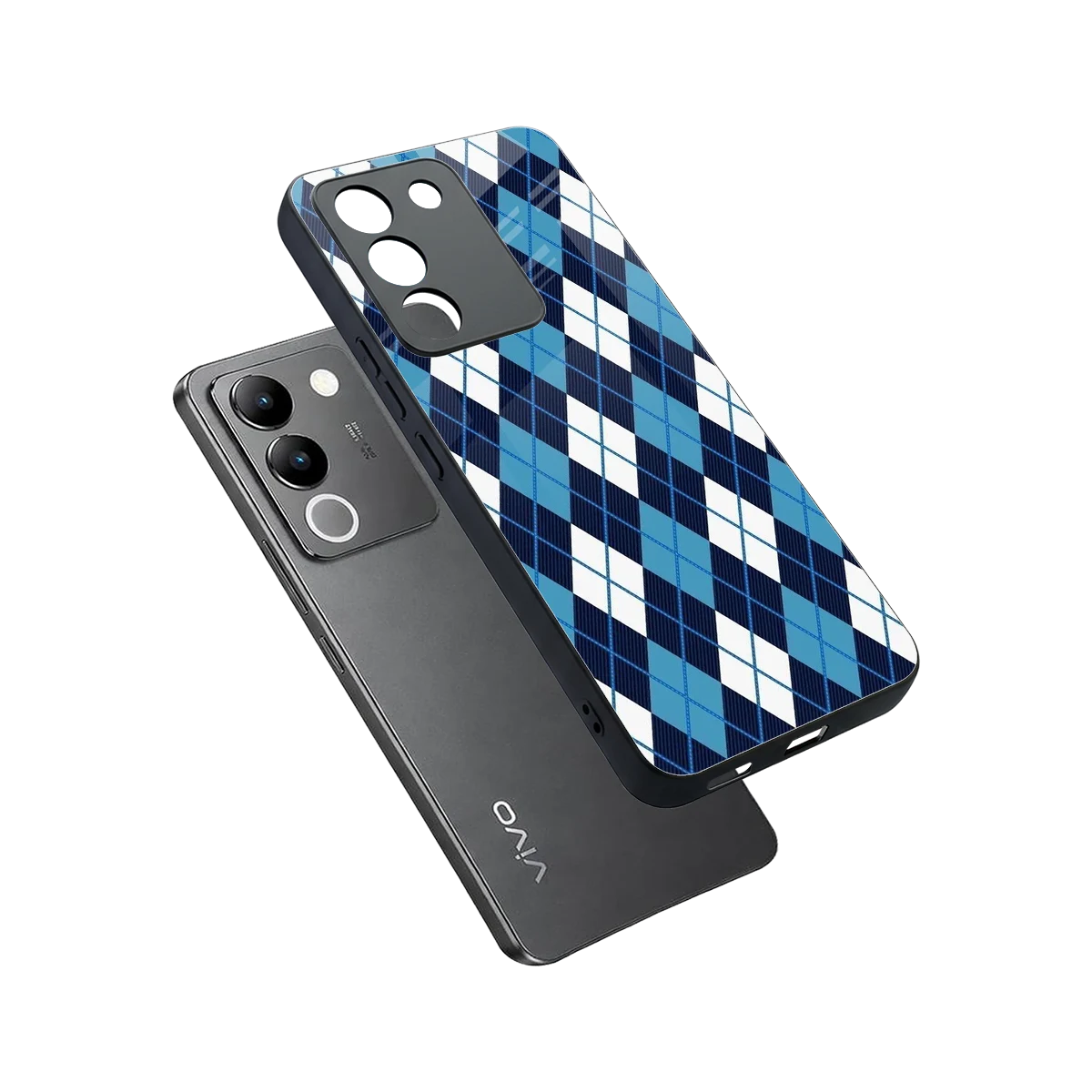 Argyle Blue sleek vivo y200 5g cover with tempered glass back and TPU edges