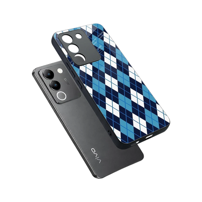 Argyle Blue sleek vivo y200 5g cover with tempered glass back and TPU edges