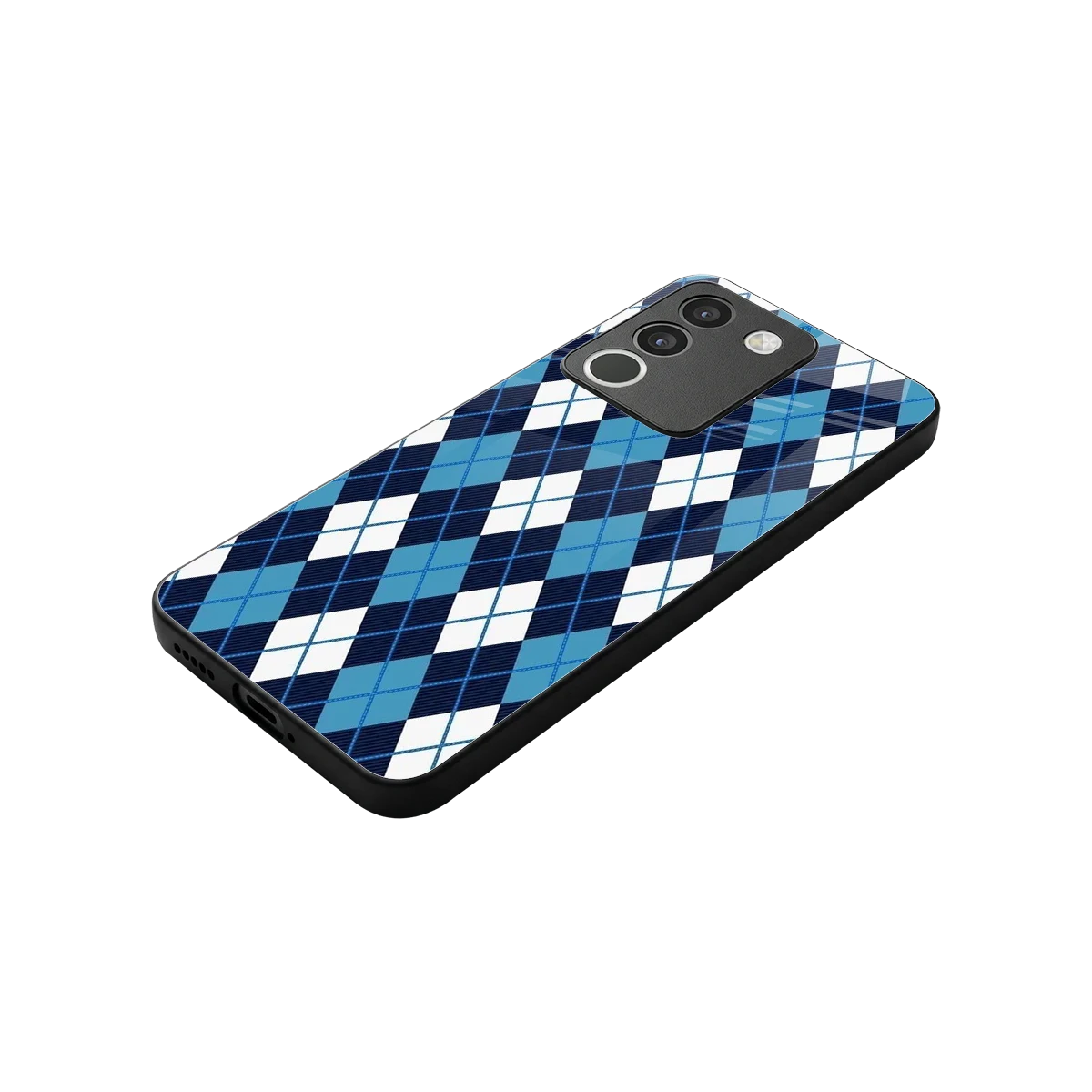 Argyle Blue stylish phone case for vivo y200 5g | glossy glass and slim fit