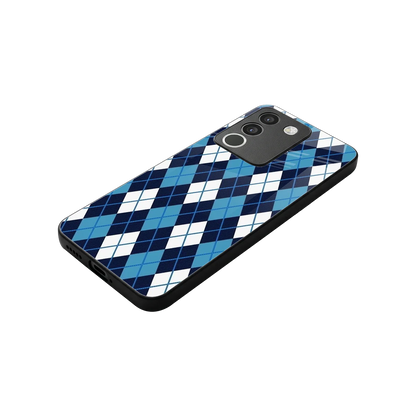 Argyle Blue stylish phone case for vivo y200 5g | glossy glass and slim fit