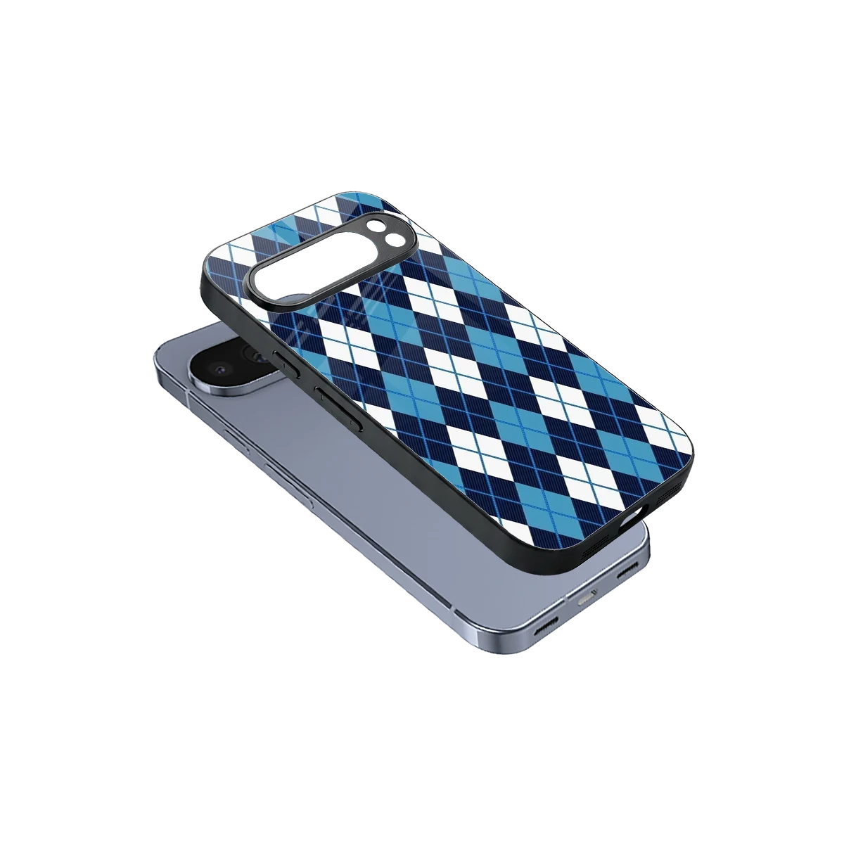 Argyle Blue sleek google pixel 10 pro cover with tempered glass back and TPU edges