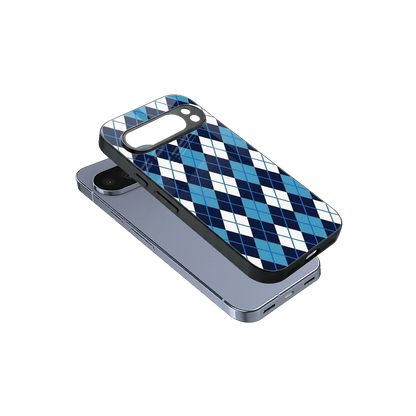Argyle Blue sleek google pixel 10 pro cover with tempered glass back and TPU edges