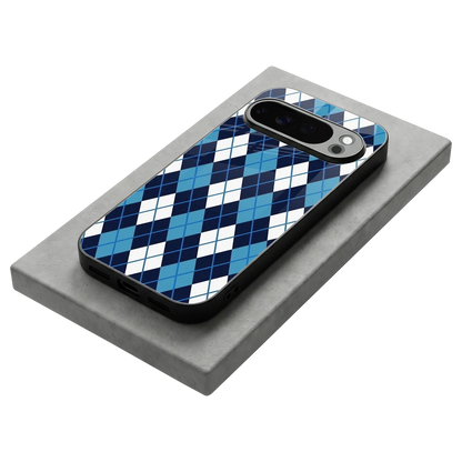 Argyle Blue stylish phone case for google pixel 10 pro | glossy glass and slim fit