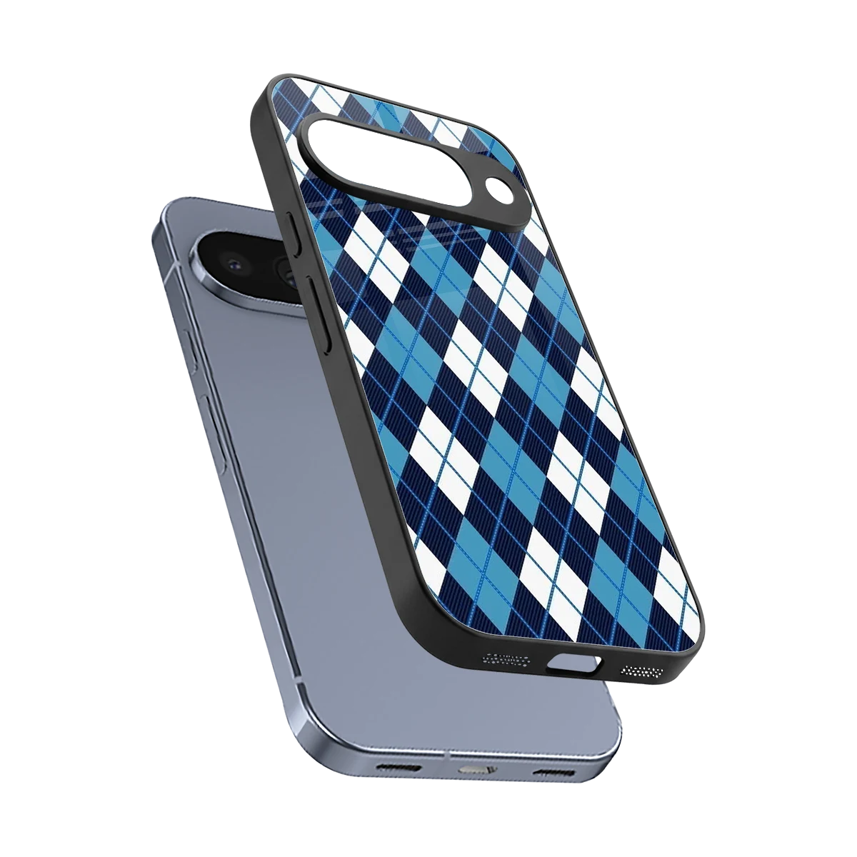 Argyle Blue sleek google pixel 10 cover with tempered glass back and TPU edges