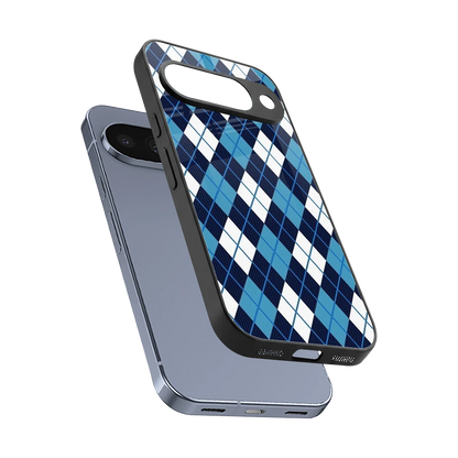 Argyle Blue sleek google pixel 10 cover with tempered glass back and TPU edges