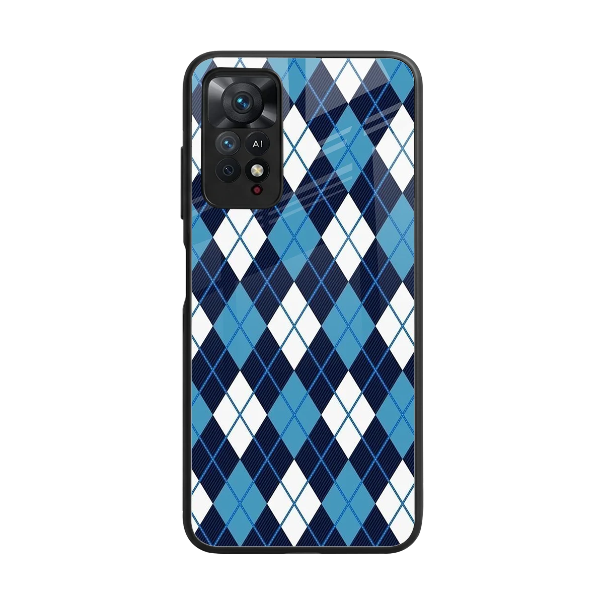 Argyle Blue back phone cover | glass case for redmi note 11 pro