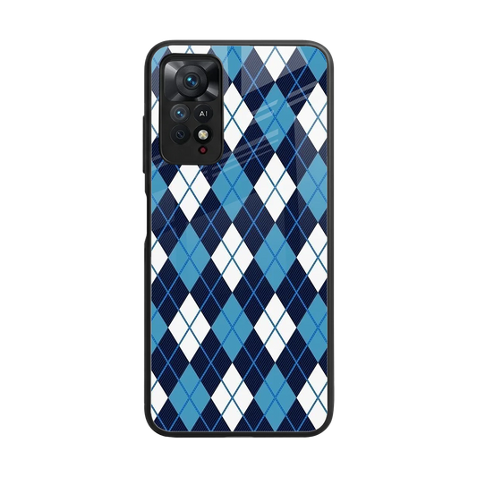 Argyle Blue back phone cover | glass case for redmi note 11 pro