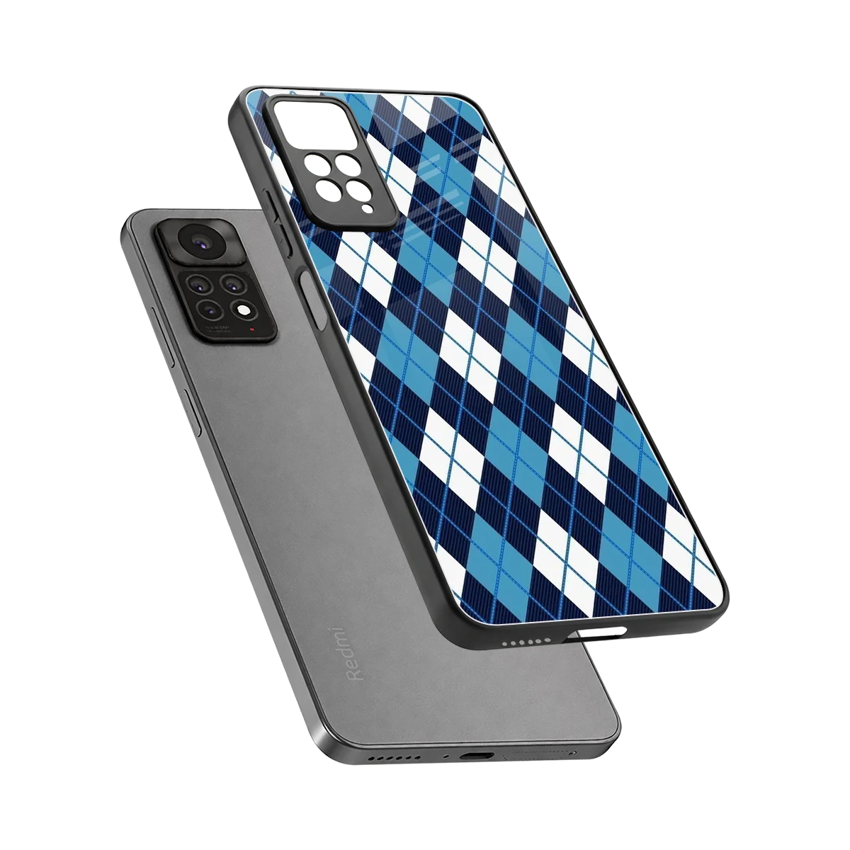 Argyle Blue sleek redmi note 11 pro cover with tempered glass back and TPU edges