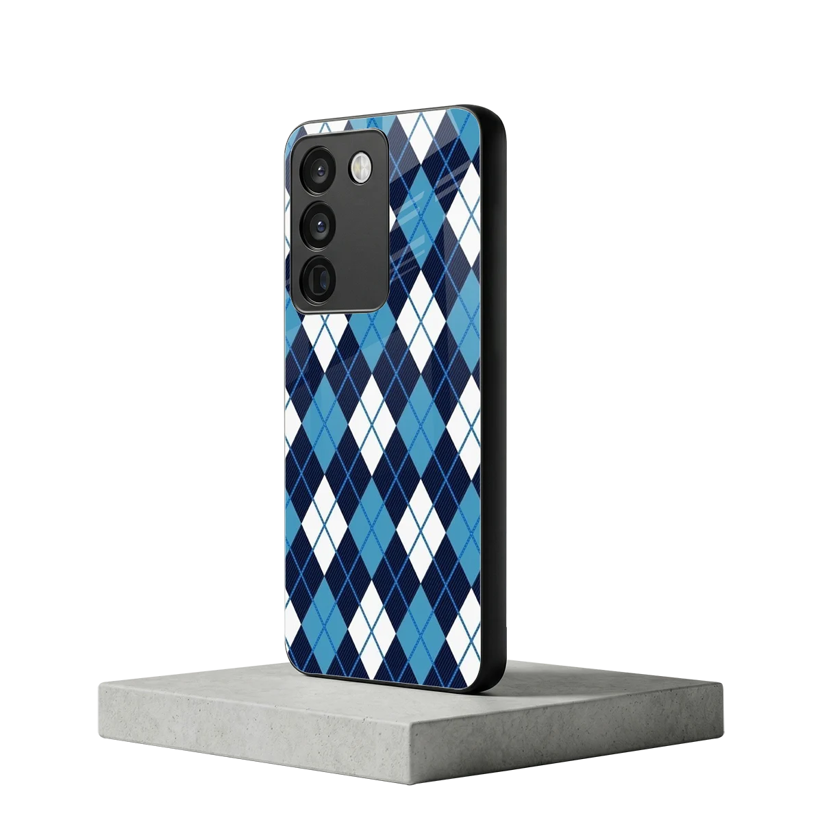 Argyle Blue vivo y200 5g mobile cover | shockproof glass phone case
